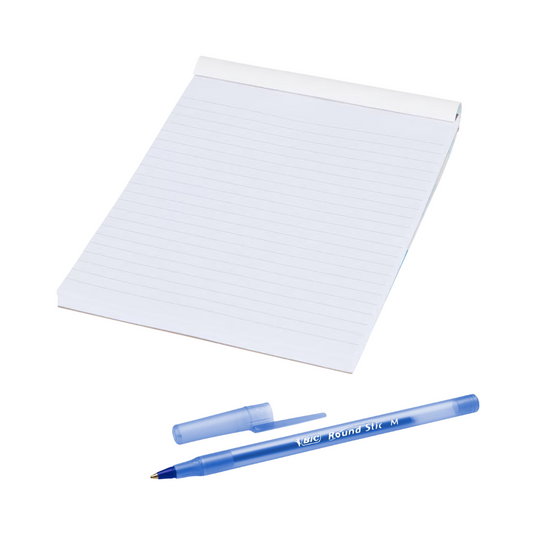 BIC Balpen Blauw + A5 Gelinieerd Notitieblok – 100 Pagina’s | FSC®-Gecertificeerd Papier