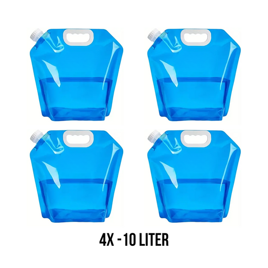 Set van 4 Opvouwbare Waterzakken – 10L per stuk | BPA-vrij, Lekvrij & Herbruikbaar – Ideaal voor Kamperen, Hiking & Noodsituaties