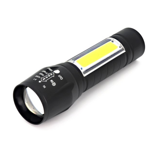 Tactical 2-in-1 Zaklamp – Oplaadbaar met COB & LED | Superkrachtig, Compact en Schokbestendig