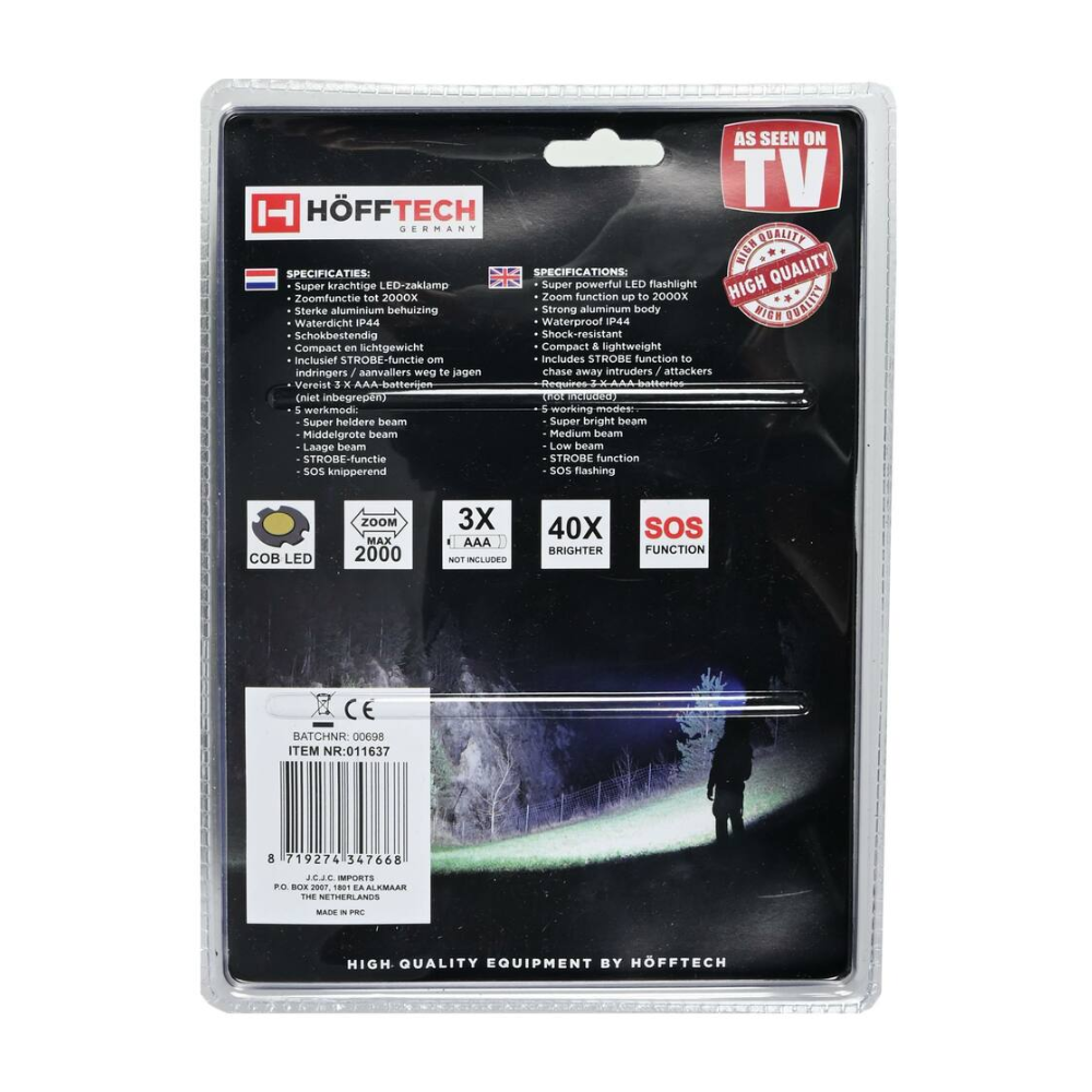 Tactical Superbeam Zaklamp 5W – Aluminium | 5 Lichtstanden & Verdedigingsfunctie